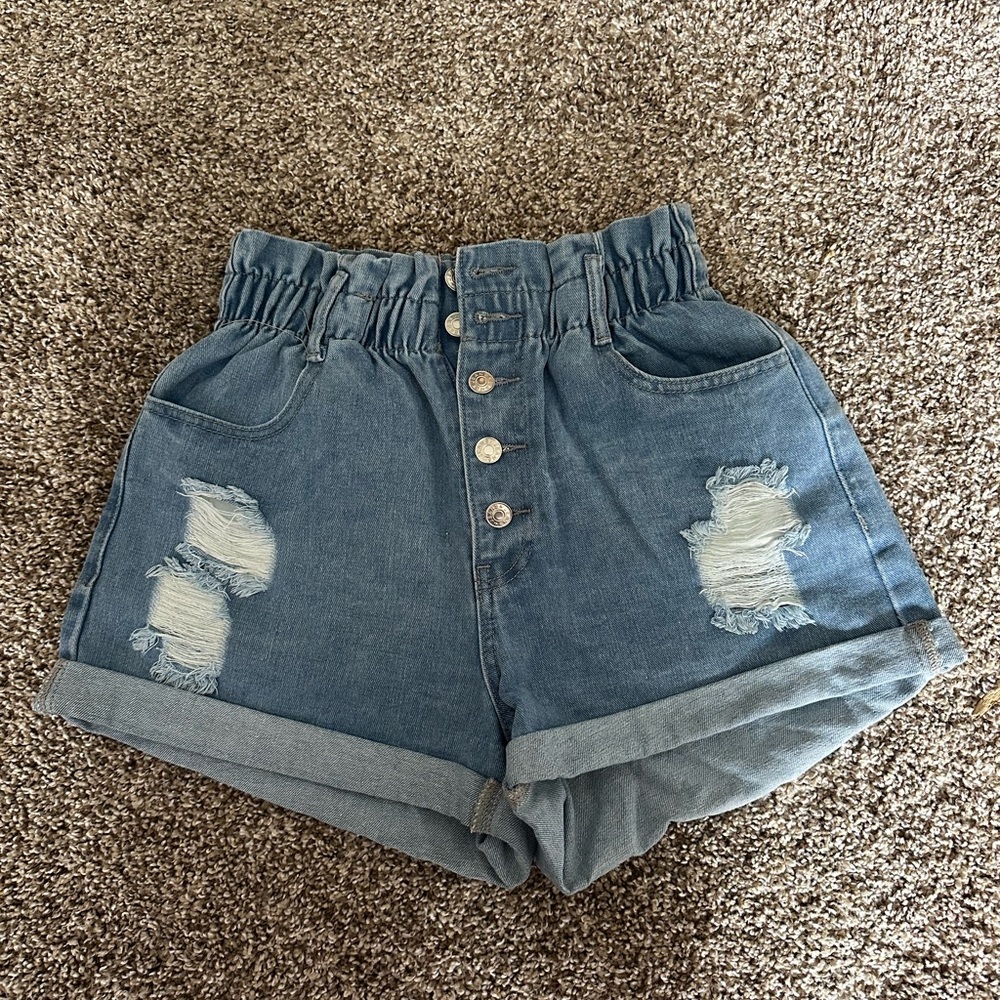 SHEIN Blue Distressed Jean Shorts